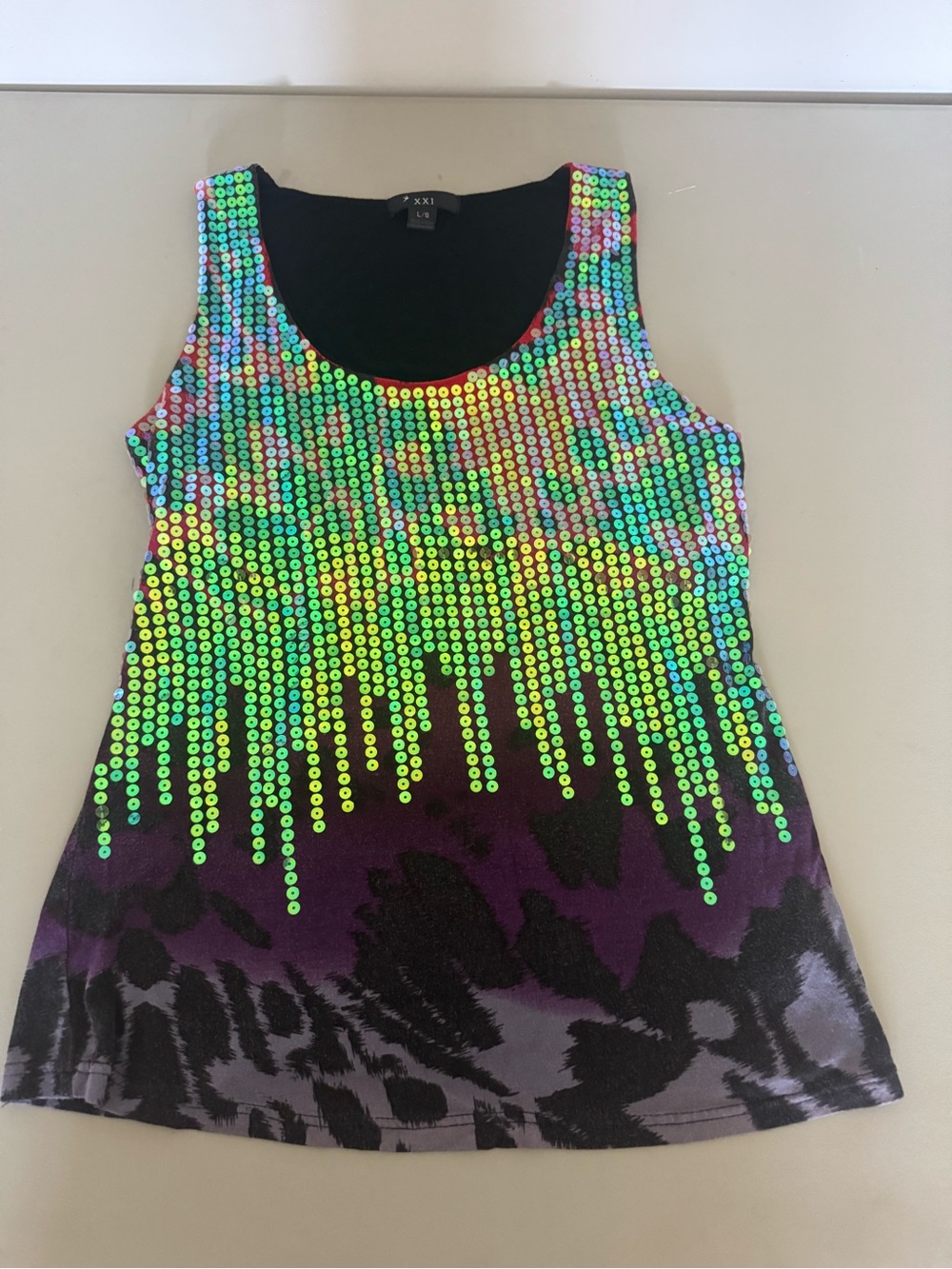 Vintage Y2K Forever 21 XXI Iridescent Sequin Fringe Tank Top - Size L